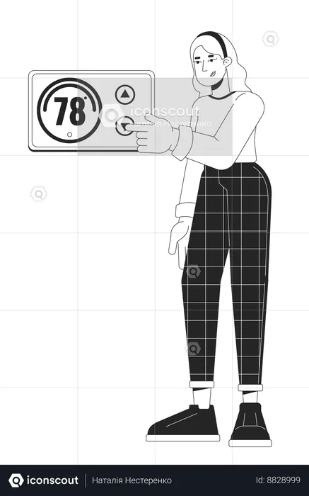 Femme baissant le thermostat  Illustration