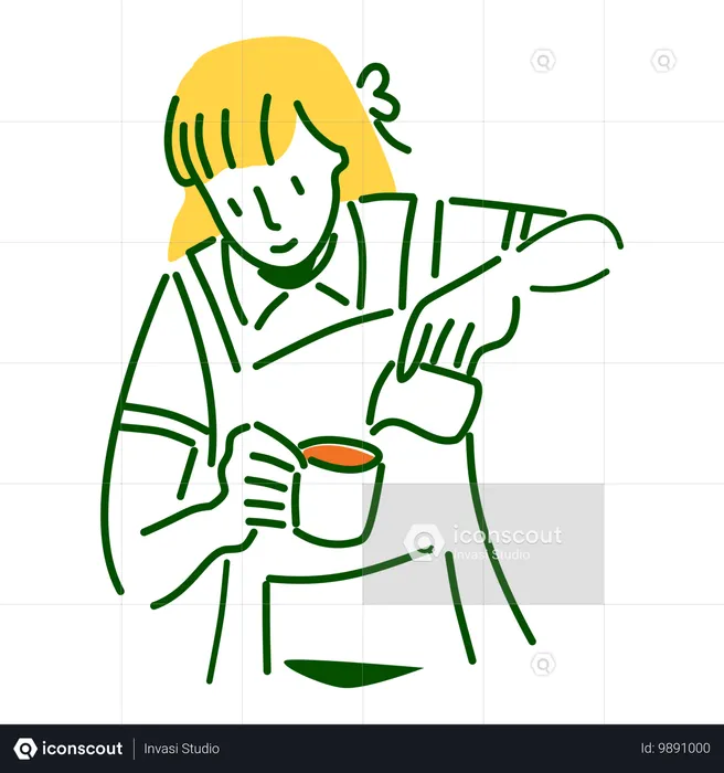 Femme barista préparant du café  Illustration