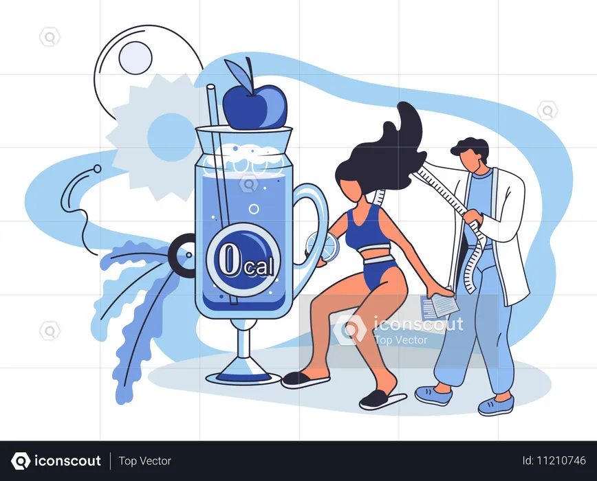 Une femme boit du jus à 0 calories  Illustration