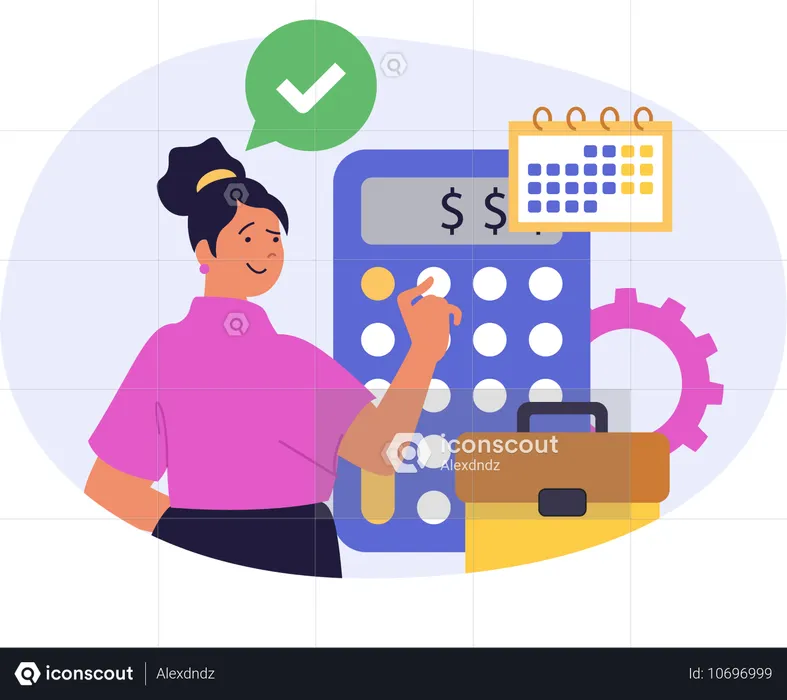 Femme calculant des données financières  Illustration