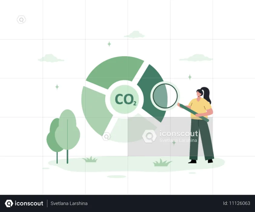 Femme calculant le niveau de CO2  Illustration