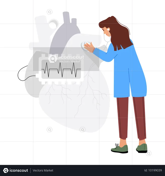 Une cardiologue vérifie le pouls cardiaque  Illustration