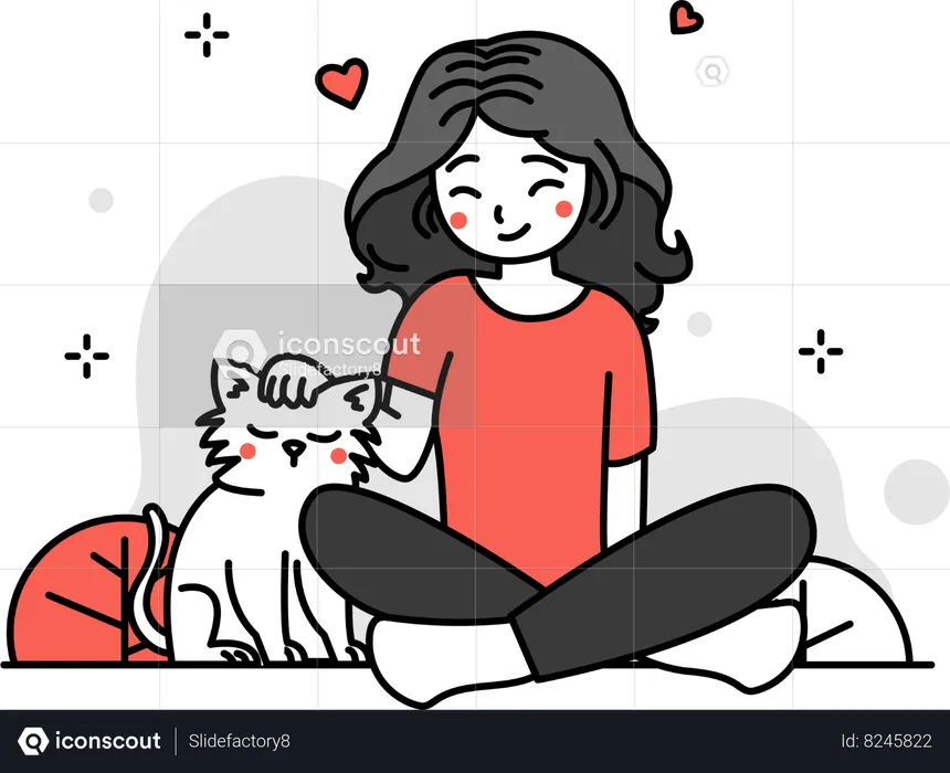 Femme caressant un chat  Illustration