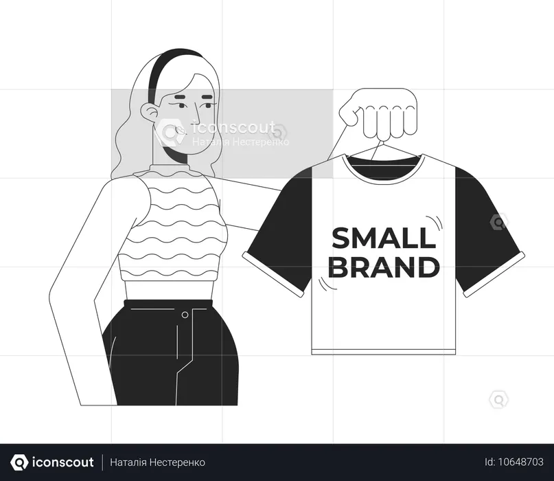 Une femme caucasienne achète un petit t-shirt de marque  Illustration