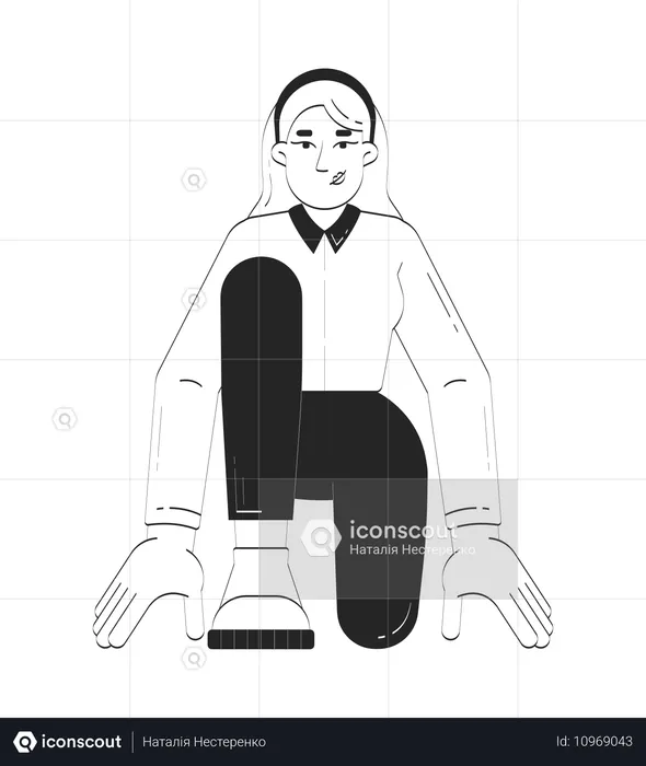 Femme caucasienne en position de départ de sprinter  Illustration