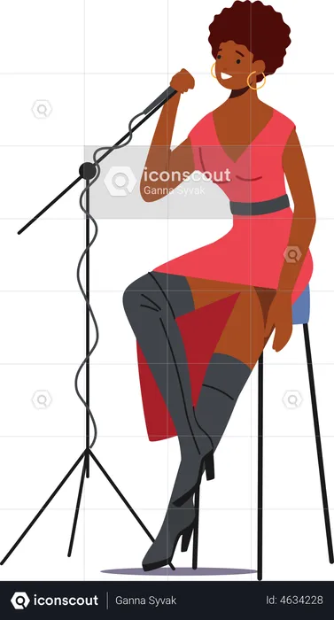 Femme chantant une chanson sur scène avec microphone  Illustration