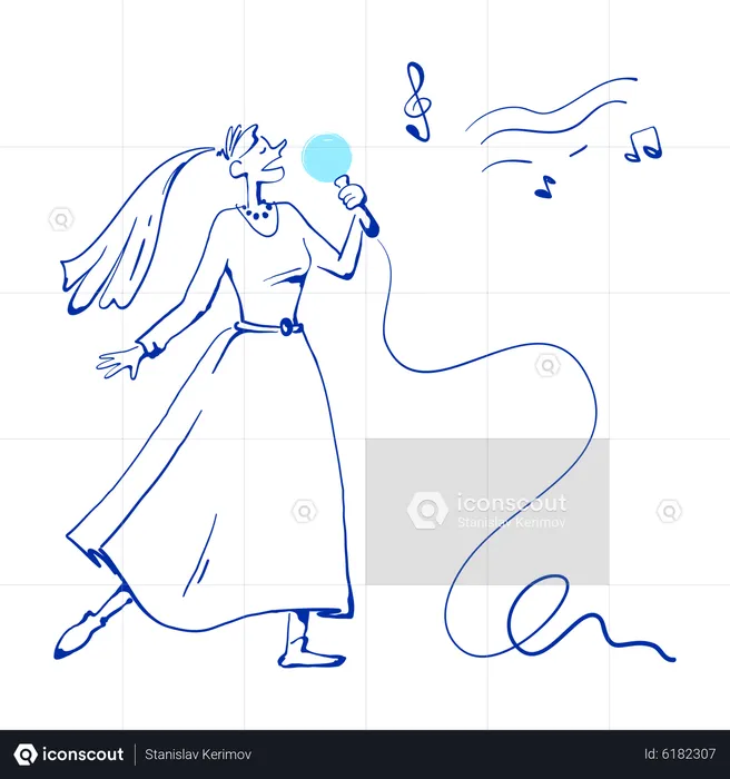 Une femme chante dans un microphone  Illustration