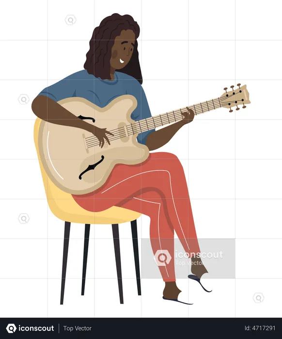 Une femme chante une chanson en jouant de la guitare  Illustration