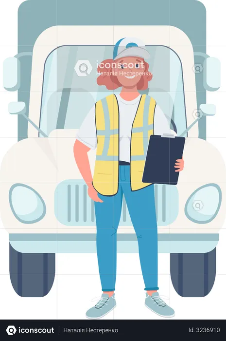 Femme, chauffeur camion  Illustration