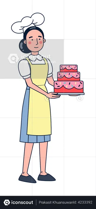 Femme chef faisant un gâteau  Illustration