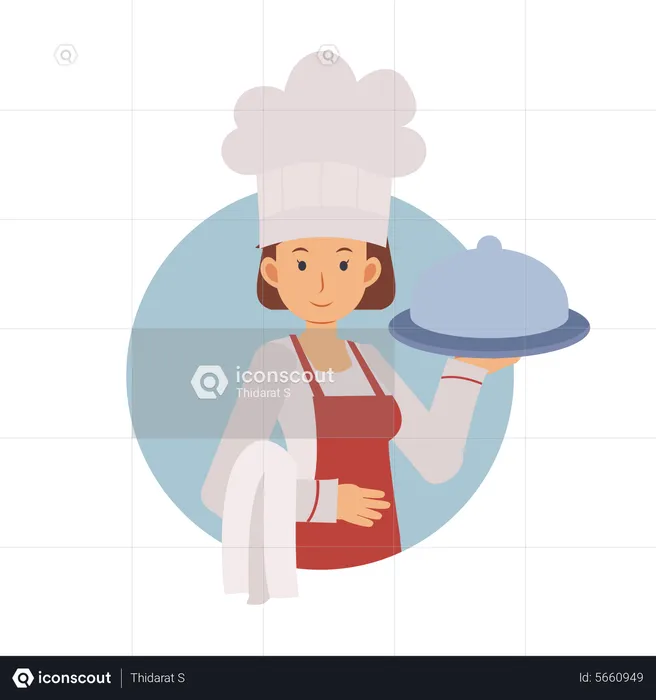 Femme chef tenant un plat  Illustration