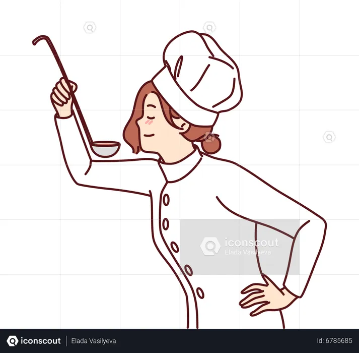 Femme chef testant la nourriture  Illustration