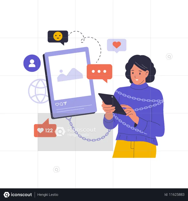 Une femme regarde le nombre d'abonnés sur les réseaux sociaux  Illustration