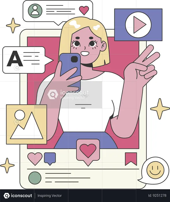 Une femme crée sa vidéo sur Internet  Illustration