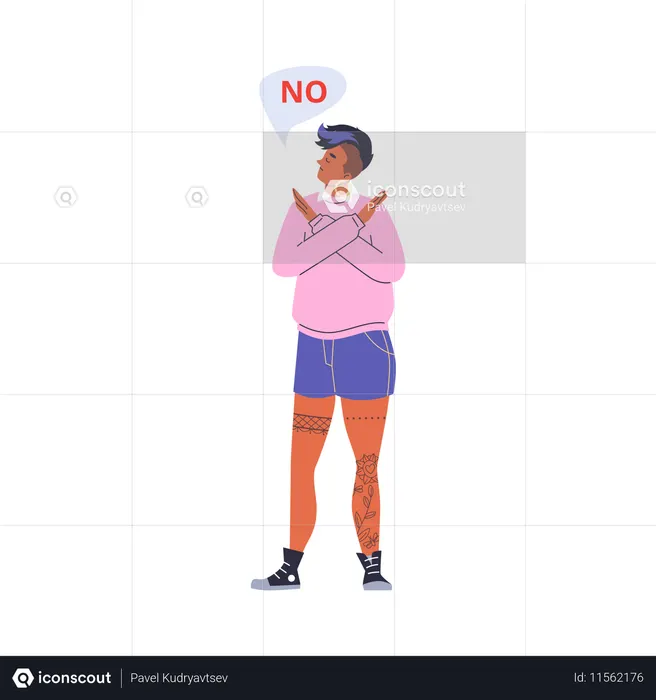 Une femme croise les bras et dit non  Illustration