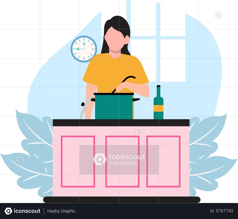 Femme cuisinant dans la cuisine  Illustration