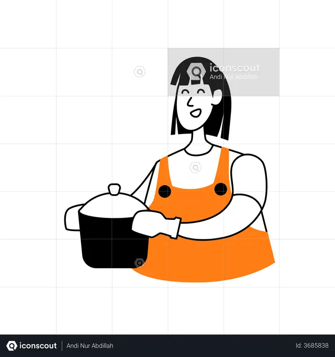 Femme cuisinant de la nourriture  Illustration