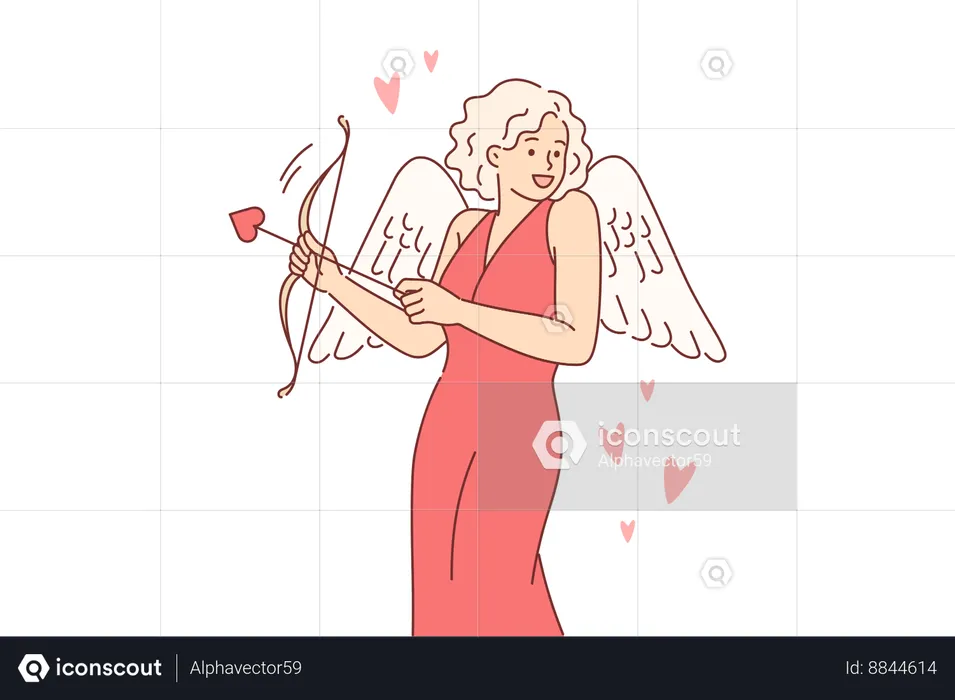 Femme Cupidon habillée avec des ailes pour la Saint Valentin  Illustration