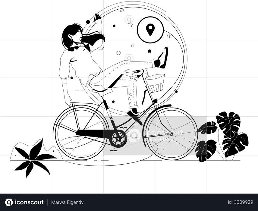 Femme à vélo avec adresse de livraison  Illustration