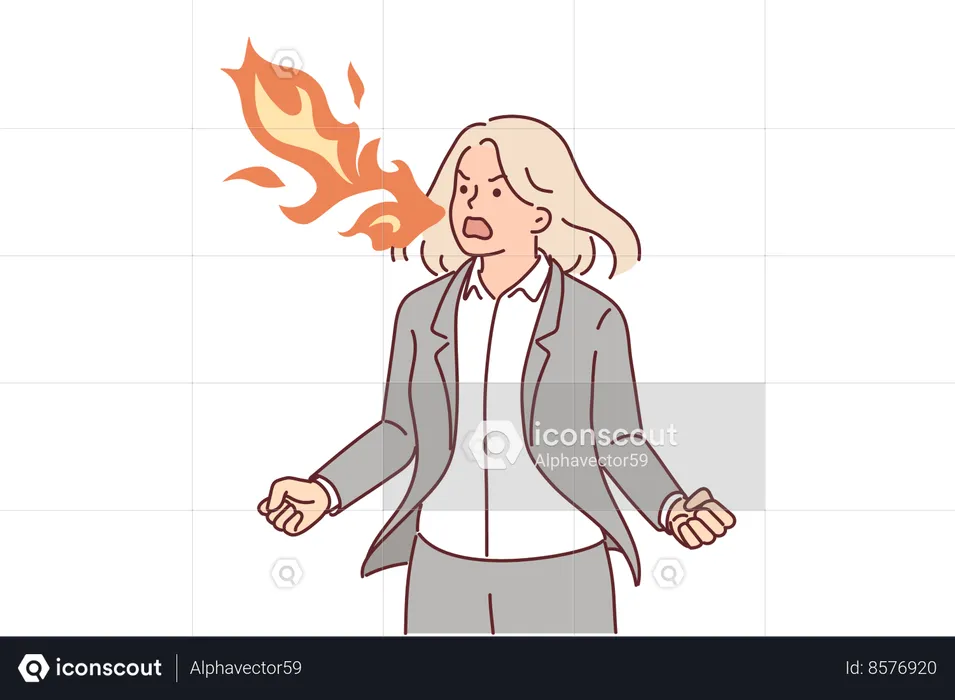 Femme d'affaires en colère avec un souffle ardent  Illustration