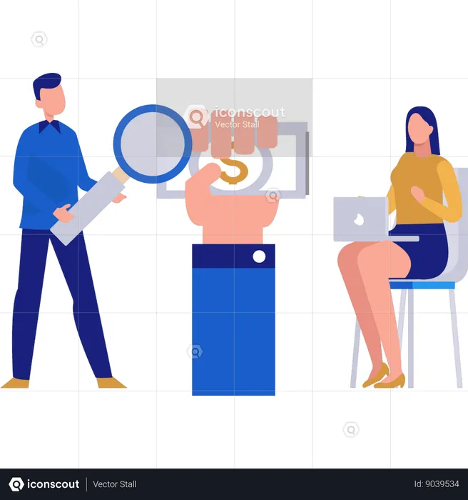 Femme d'affaires et homme parlant de profit commercial  Illustration