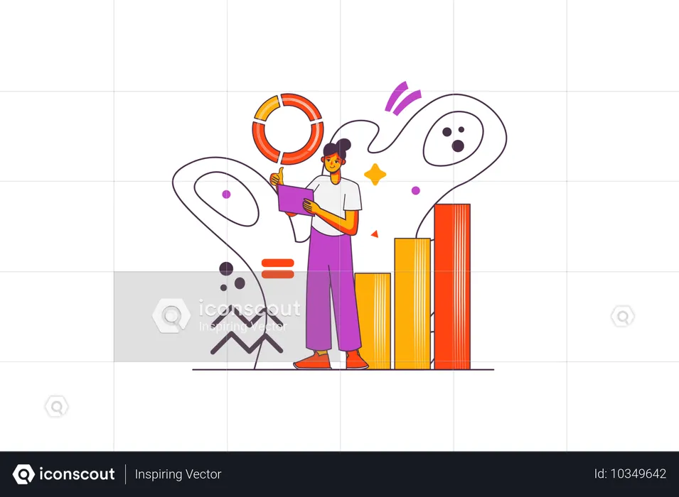 Femme d'affaires effectuant une analyse statistique  Illustration