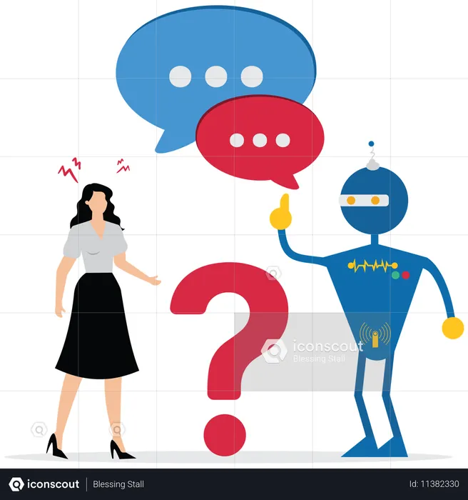 Une femme d'affaires utilise l'IA pour répondre à une question  Illustration