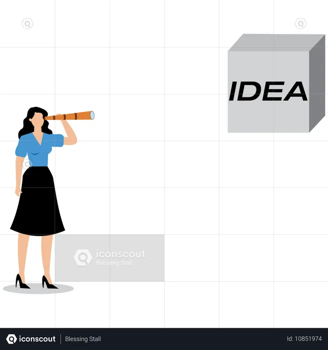 Femme d'affaires à la recherche d'une idée d'entreprise  Illustration