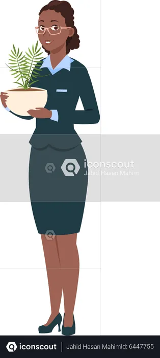 Femme d'affaires africaine tenant une usine  Illustration