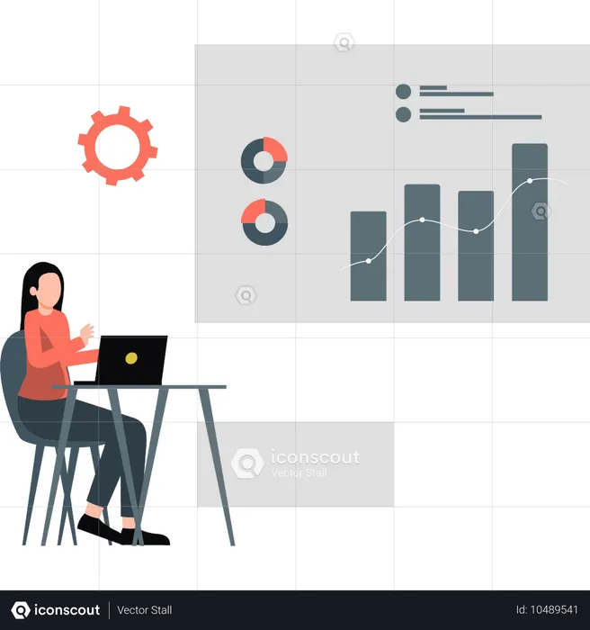 Une femme d'affaires analyse le rapport de croissance de l'industrie  Illustration