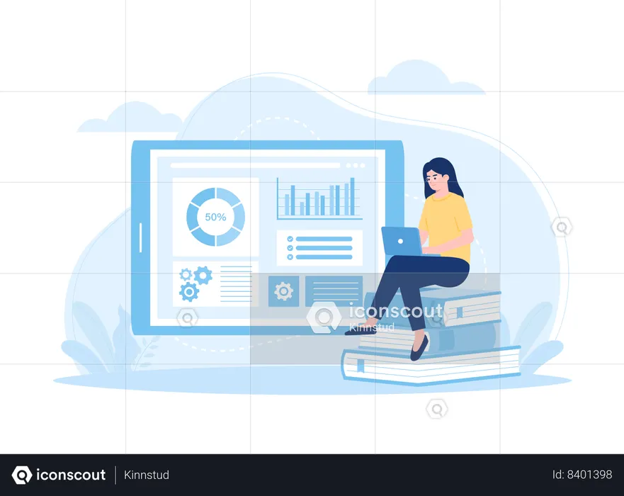 Femme d'affaires analysant des données à l'écran  Illustration
