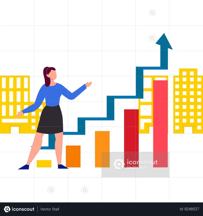 Une femme d'affaires analyse la croissance financière  Illustration