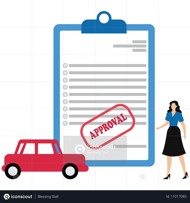 Femme d'affaires approuvant le permis de conduire  Illustration