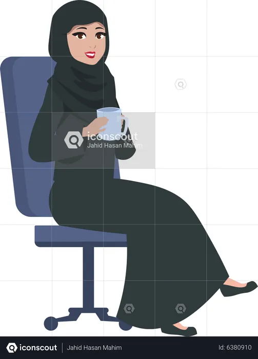 Femme d'affaires arabe prenant un café au travail  Illustration