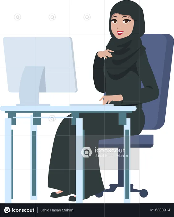 Femme d'affaires arabe travaillant sur ordinateur  Illustration