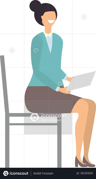 Femme affaires, séance chaise  Illustration