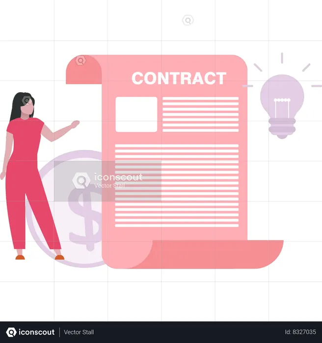 Une femme d'affaires consulte un contrat de financement  Illustration