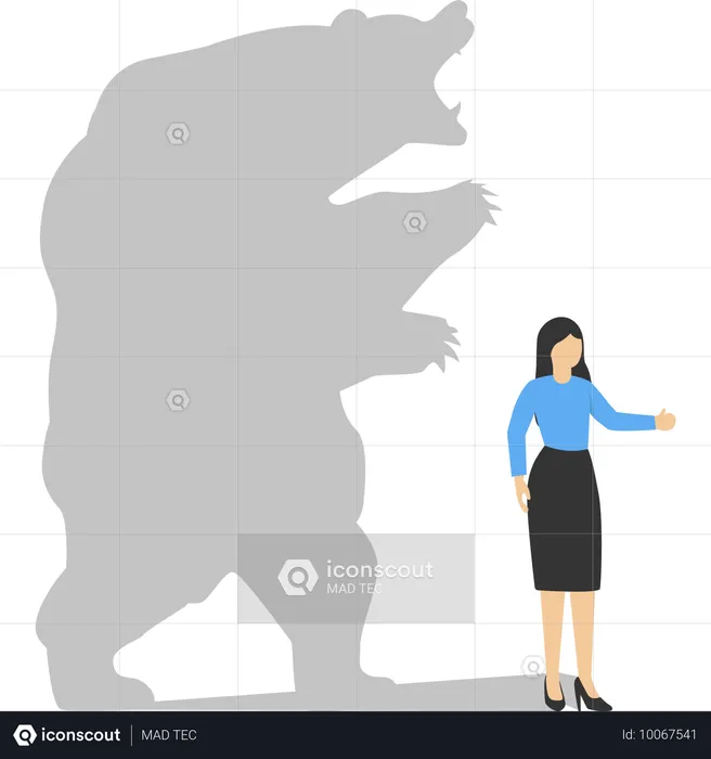 Femme d'affaires debout avec ombre d'ours  Illustration