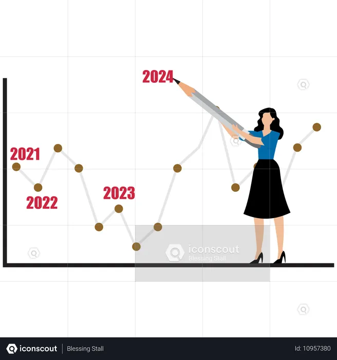 Une femme d'affaires discute des données de croissance annuelle  Illustration