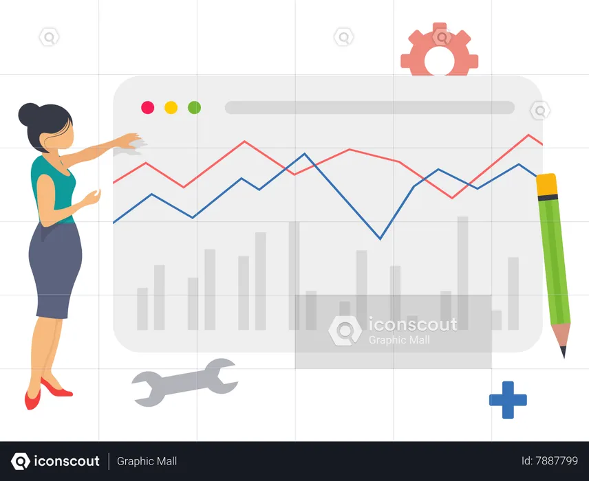 Femme d'affaires faisant une analyse commerciale  Illustration