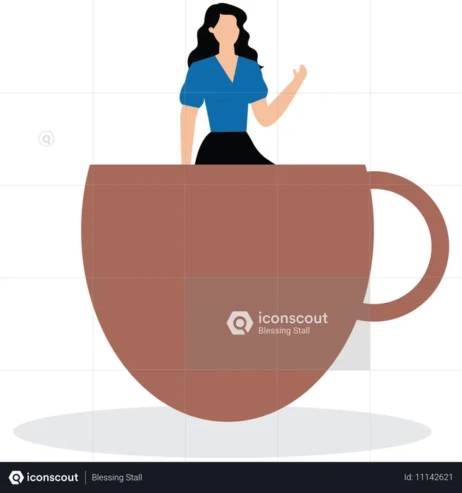 Femme d'affaires endormie dans une grande tasse de café  Illustration