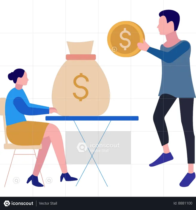 Femme d'affaires et homme d'affaires discutent de finance  Illustration