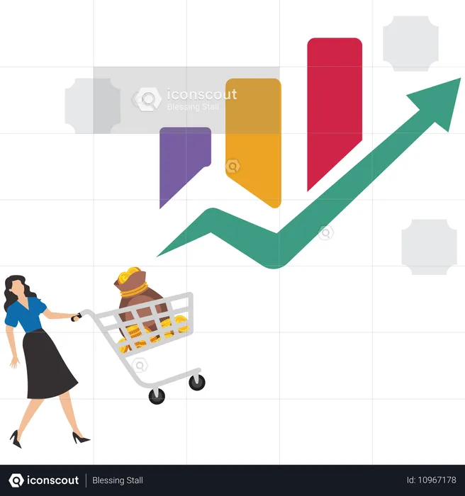 Femme d'affaires examinant un graphique d'analyse de données  Illustration