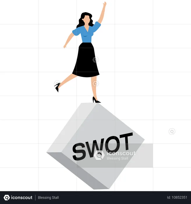 Femme d'affaires effectuant une analyse SWOT  Illustration