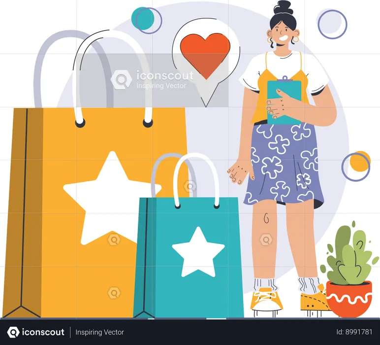 Femme d'affaires fait des achats de vente  Illustration