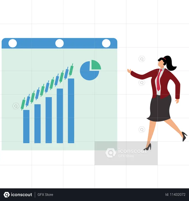 Femme d'affaires gagnant un revenu ou un profit sur le marché boursier  Illustration