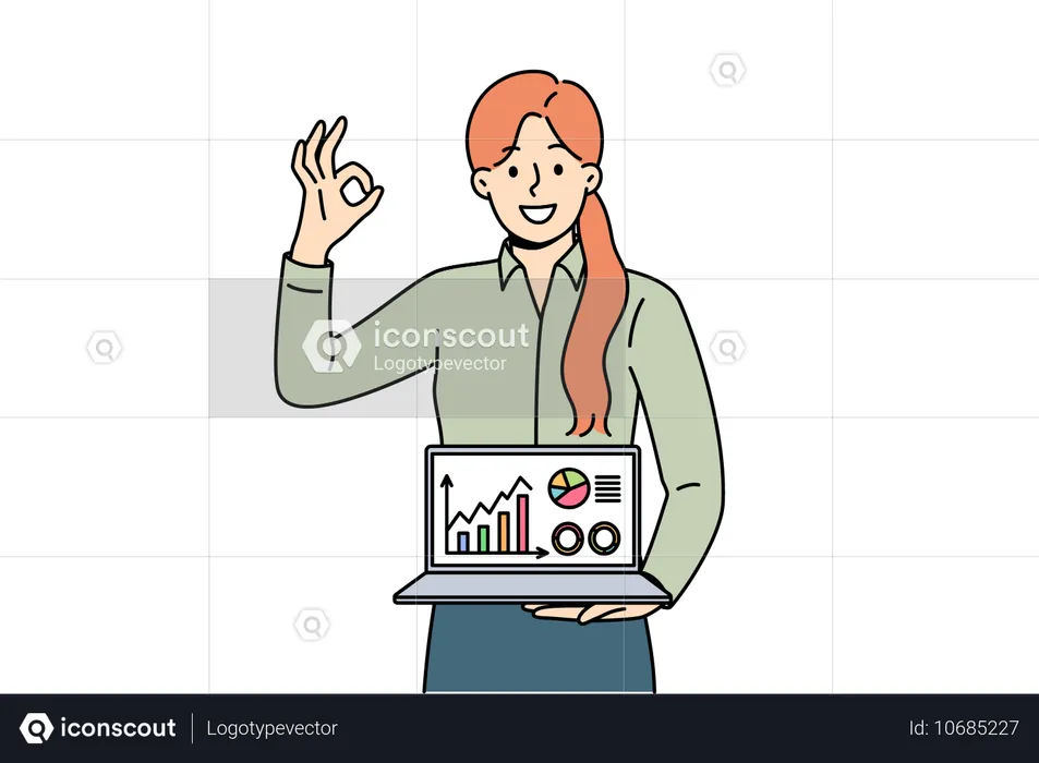 Femme d'affaires montrant des statistiques commerciales  Illustration