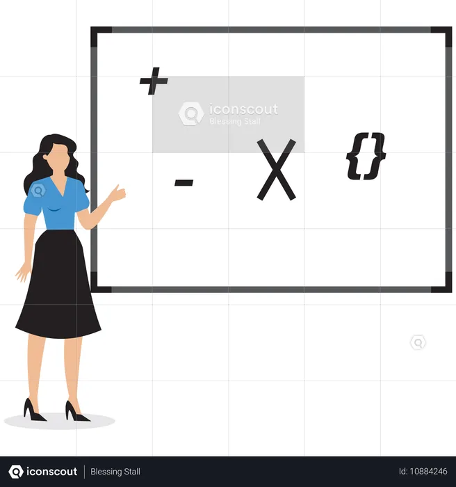 Femme d'affaires montrant différents symboles mathématiques  Illustration