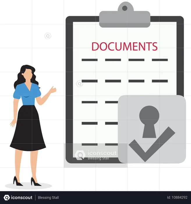 Femme d'affaires montrant une protection complète pour le document  Illustration