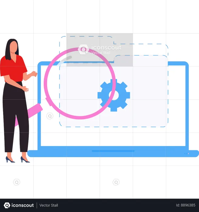 Femme d'affaires montre le réglage du dossier sur l'ordinateur portable  Illustration